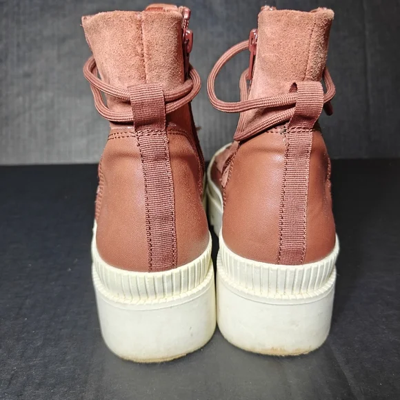 Gianni Bini Wander Lust Lug Sole Platform Bootie Cinnamon Suede LaceUp Zipper 9M - Picture 9 of 11